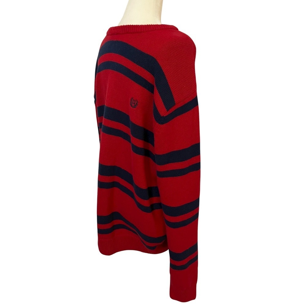 Chaps Mens Sweater XL Striped Crew Neck Red Blue Pullover Knitwear Casual - Picture 6 of 12